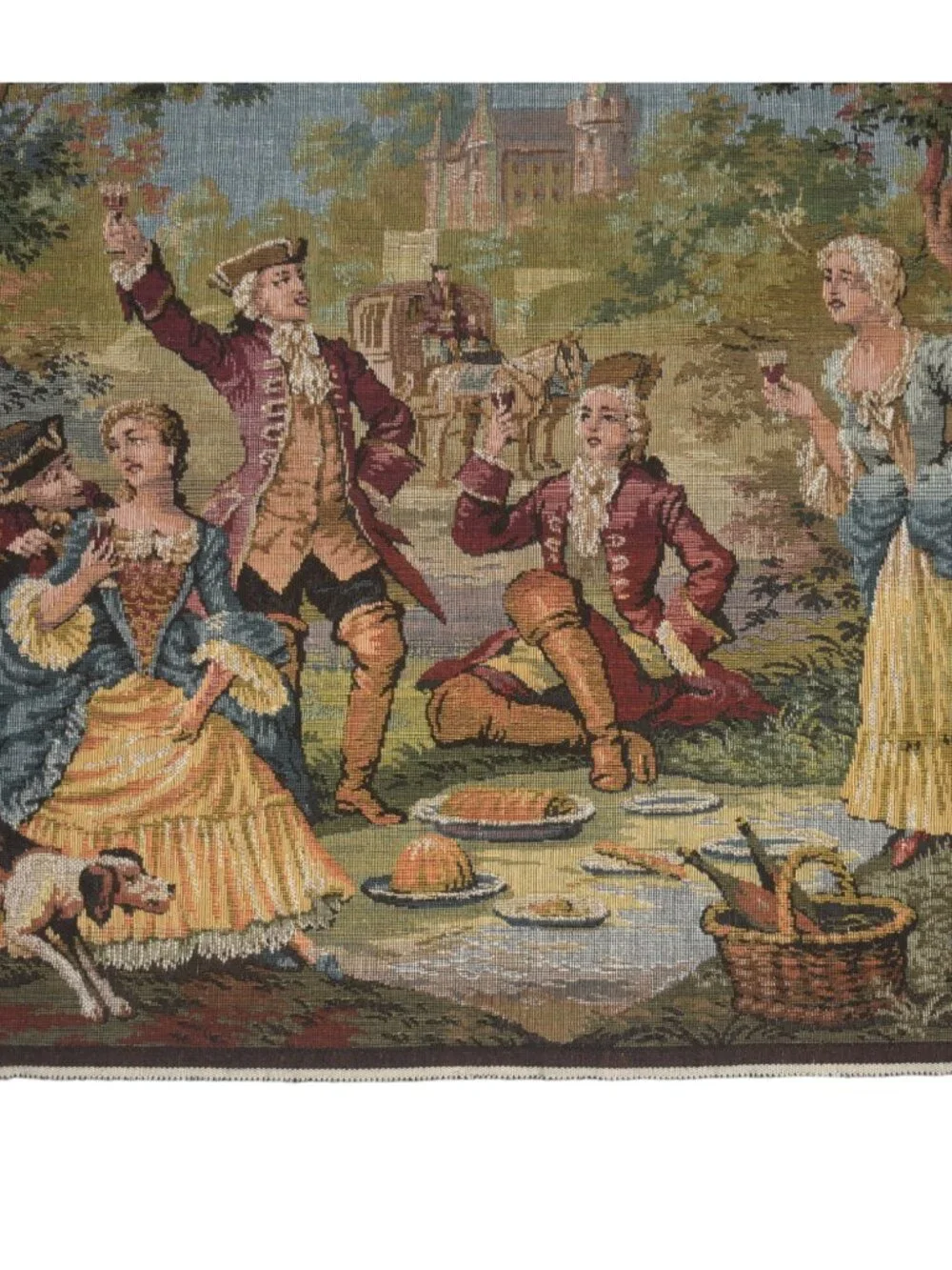 Vintage Tapestry Wall Hanging French Rococo Art Picnic People Dog Belgium 19x19